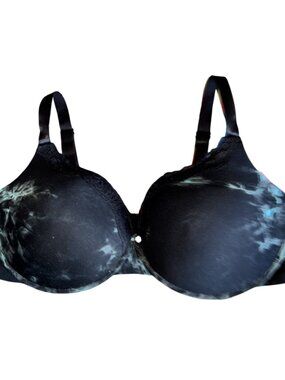 42DD*Ashley Stewart*Lacy Black/Teal Print Lined Underwire Bra